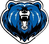 stylized illustration of a roaring blue bear head facing forward, with its mouth open and teeth visible—an energetic emblem perfect for encompass soccer or sage ridge team spirit.